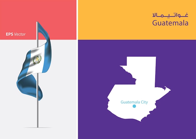 Vector bandera de guatemala sobre fondo blanco con mapa