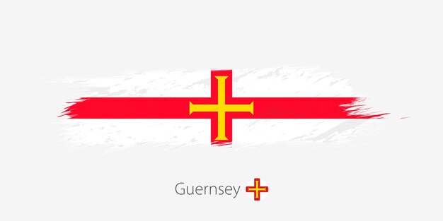 Bandera de Guernsey grunge trazo de pincel abstracto sobre fondo gris