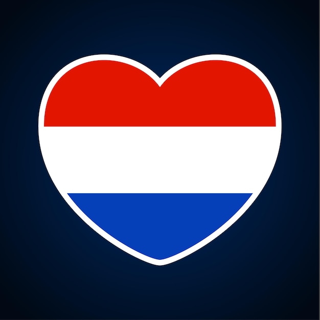 Bandera de Holanda en forma de corazón. Símbolo del corazón plano del icono del amor en la bandera nacional de fondo. Ilustración vectorial.