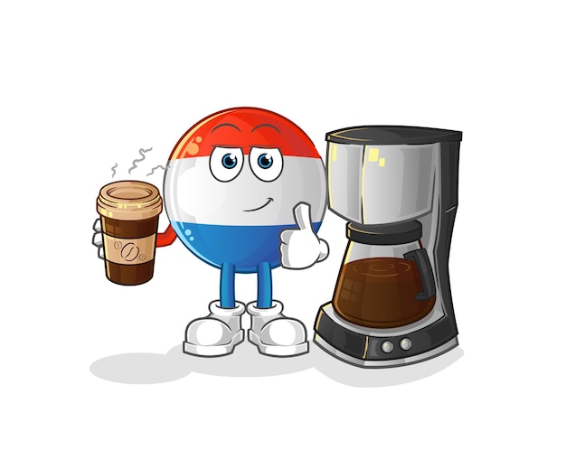 Bandera holandesa bebiendo café ilustración. vector de caracteres