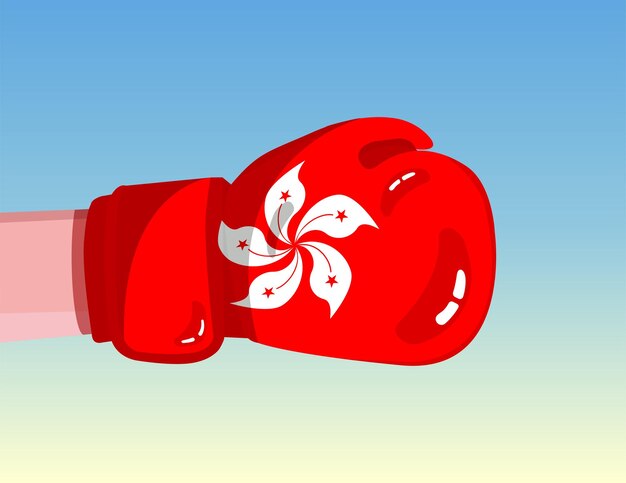 Bandera de hong kong en guante de boxeo enfrentamiento entre países con poder competitivo