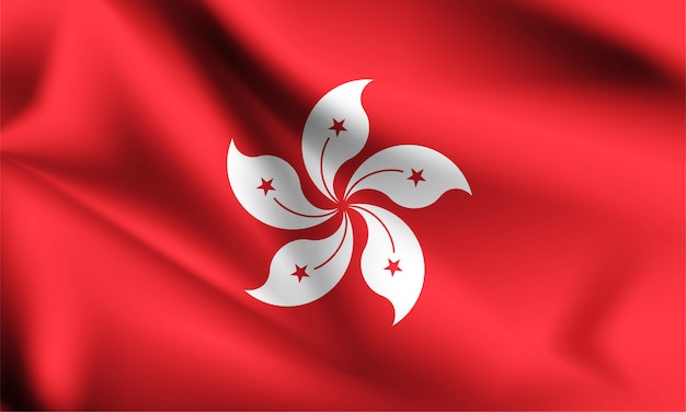 Bandera de Hong Kong ondeando con el viento, ilustración 3D