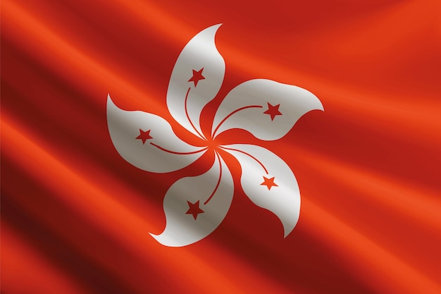 La bandera de Hong Kong ondeando en el viento con una textura de seda detallada