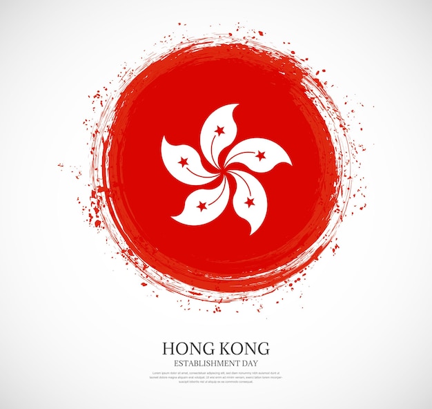Bandera de Hong Kong con trazo de pincel de forma circular y gruesa en un fondo sólido