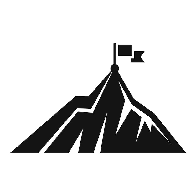 Bandera en icono de montaña simple vector Top carrera Pico concepto