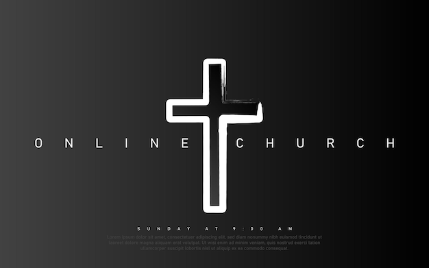 Bandera de la iglesia en línea del vector. adora a jesús. evento en vivo de la iglesia. fondo negro.
