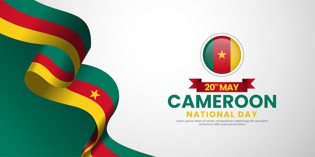 Bandera ilustrada con cinta de la bandera de Camerún para el día nacional sobre fondo blanco