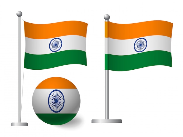 Bandera de India en icono de poste y bola