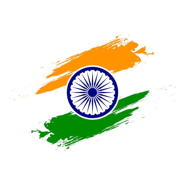 Vector la bandera de la india con trazo de pincel tricolor con ashok chakra eps de ilustración vectorial