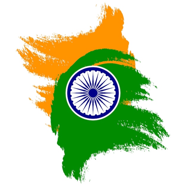 Vector la bandera de la india con trazo de pincel tricolor con ashok chakra eps de ilustración vectorial