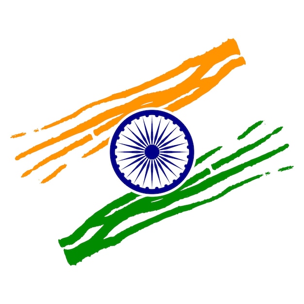 La bandera de la india con trazo de pincel tricolor con ashok chakra eps de ilustración vectorial