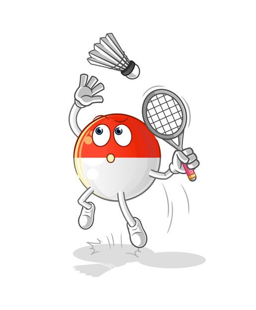 Vector la bandera de indonesia aplasta una caricatura de bádminton. vector de mascota de dibujos animados