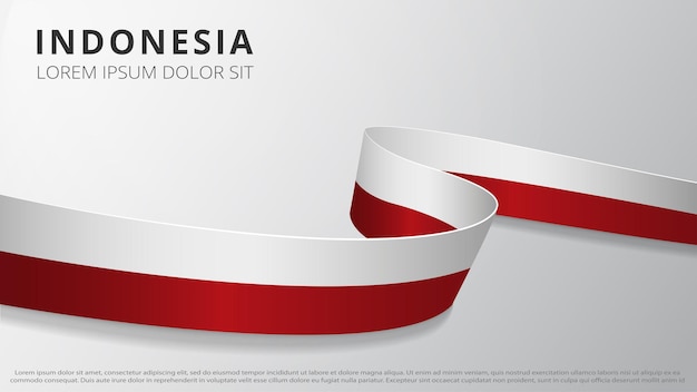 Bandera de Indonesia. Cinta ondulada realista con colores de la bandera de Indonesia. Plantilla de diseño gráfico y web. Símbolo nacional. Cartel del día de la independencia. Fondo abstracto. Ilustración vectorial.