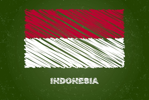 Bandera de Indonesia con efecto de tiza en la pizarra Bandera de dibujo a mano para material de aula para niños