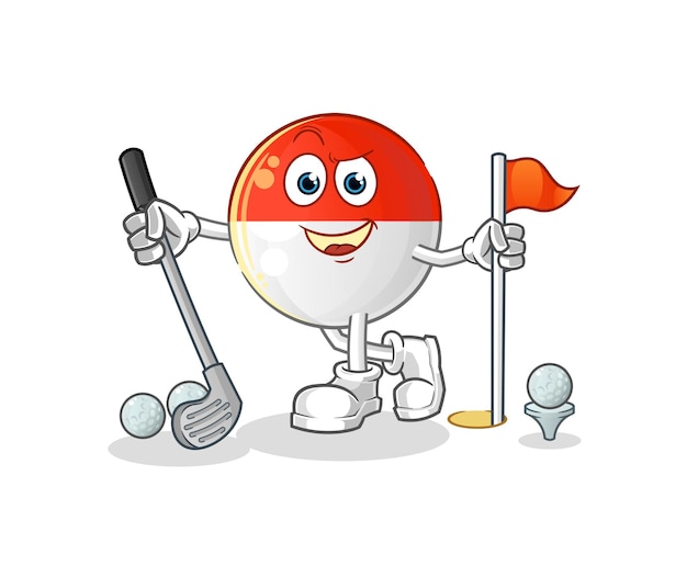 Bandera de Indonesia jugando vector de golf. personaje animado