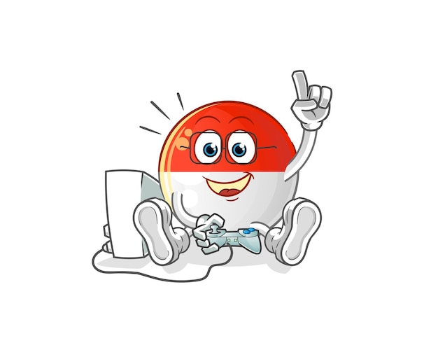 Bandera de Indonesia jugando videojuegos. personaje animado