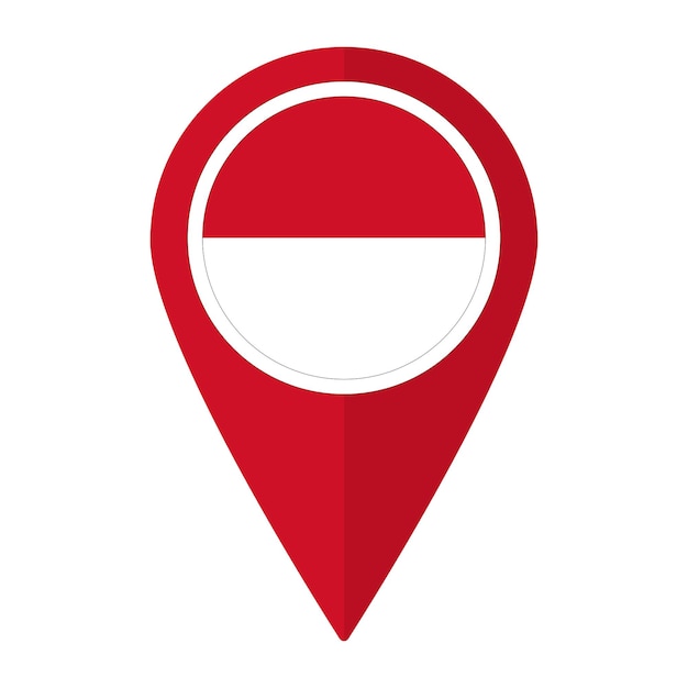 Bandera de Indonesia o Mónaco en el mapa icono de punto exacto aislado Bandera de Indonesia o Mónaco