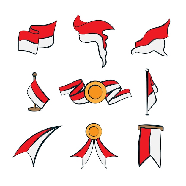 Bandera de indonesia en varios diseños creativos ilustración vectorial sobre un fondo blanco