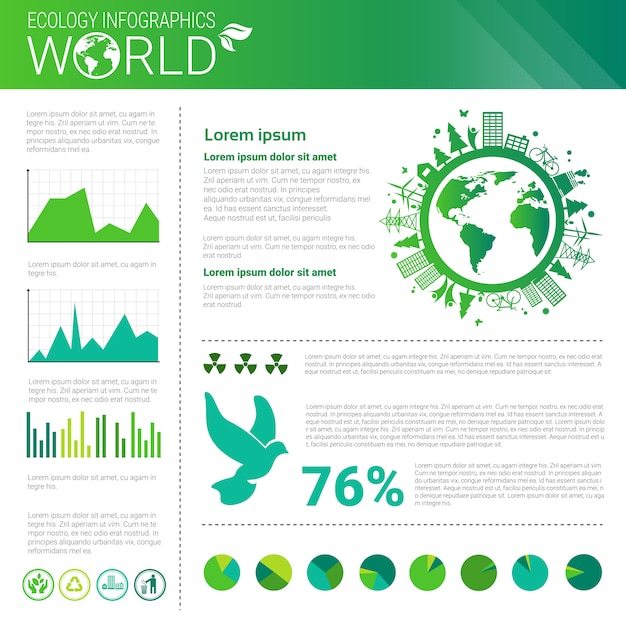 Vector bandera de infografías de ecología ecológica de protección ambiental mundial con espacio de copia