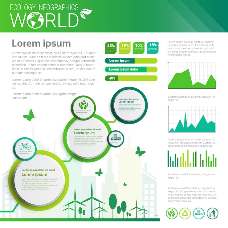 Vector bandera de infografías de ecología ecológica de protección ambiental mundial con espacio de copia