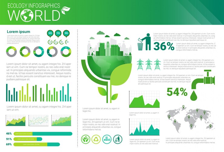 Vector bandera de infografías de ecología ecológica de protección ambiental mundial con espacio de copia