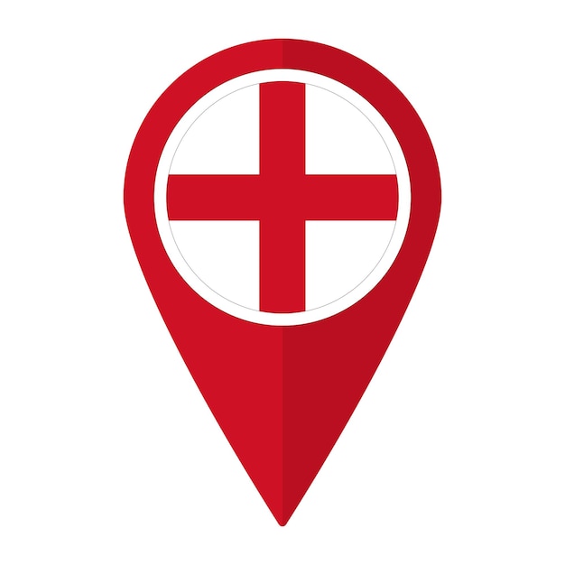 Bandera de Inglaterra en el mapa icono de punto exacto aislado Bandera de Inglaterra