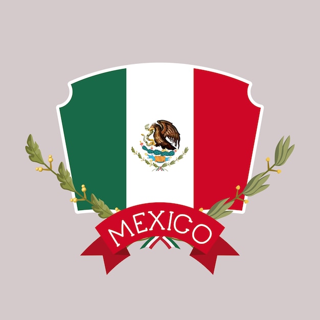 Bandera de insignias de méxico con cinta en silueta colorida