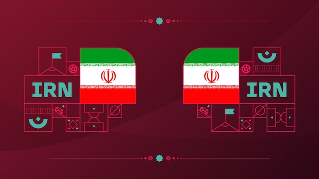 Bandera de Irán para el torneo de la copa de fútbol 2022 aislado Bandera del equipo nacional con elementos geométricos para el fútbol o fútbol 2022 Ilustración vectorial