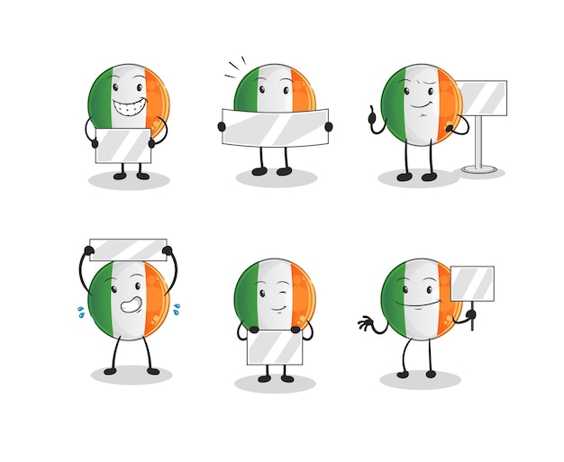 Bandera irlandesa con carácter de grupo de tablero. mascota vectorial