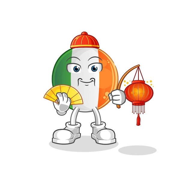 Bandera irlandesa china con linternas ilustración vector de caracteres