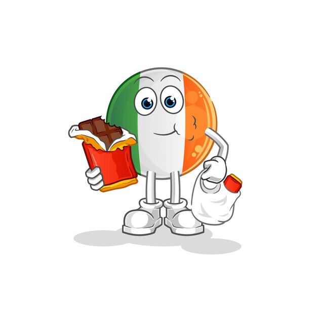 Bandera irlandesa come mascota de chocolate. vector de dibujos animados