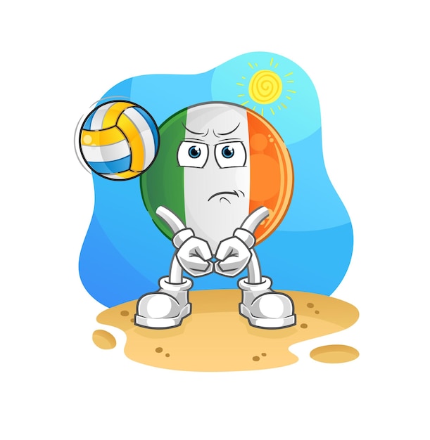 Bandera irlandesa jugar mascota de voleibol. vector de dibujos animados