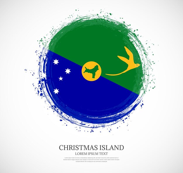 Bandera de la Isla de Navidad con trazo de pincel de forma grungy circular creativa sobre un fondo sólido
