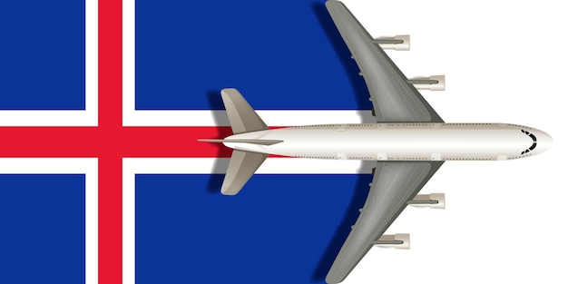 Bandera de Islandia con un avión volando sobre ella Imagen vectorial