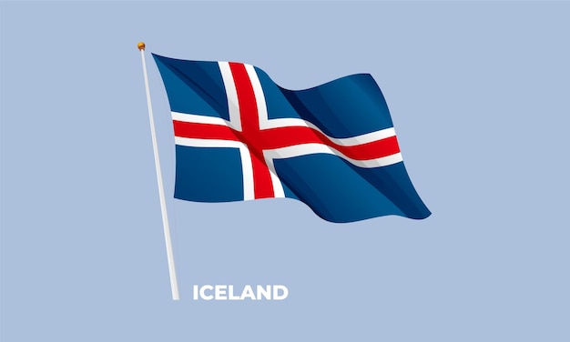 Bandera de Islandia ondeando en el asta de la bandera Vector 3D