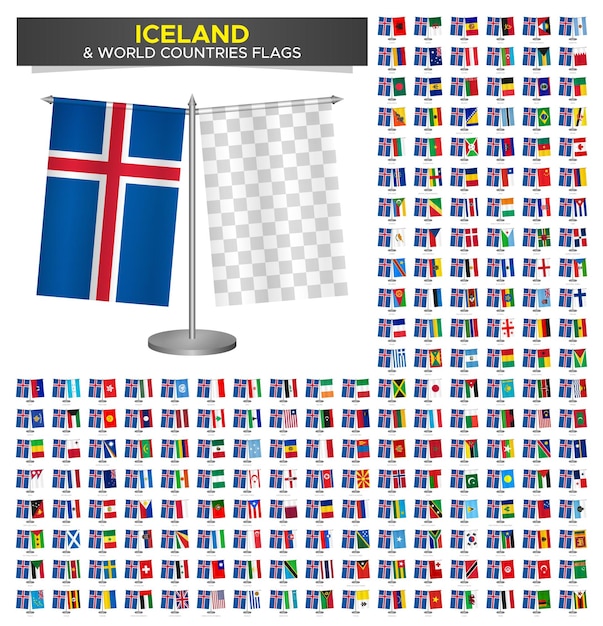 Bandera de islandia vs países del mundo establecido ilustración vectorial de maqueta de la bandera de islandia