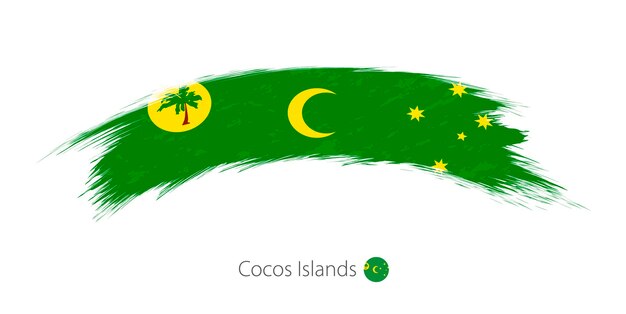 Bandera de las Islas Cocos en trazo de pincel grunge redondeado Ilustración vectorial