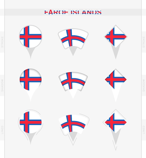 Bandera de las Islas Feroe conjunto de iconos de pin de ubicación de la bandera de las Islas Feroe