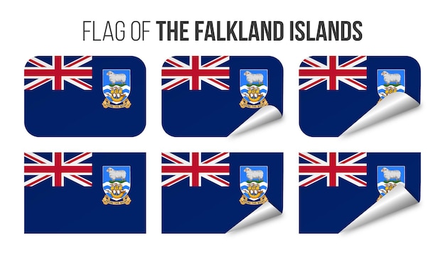 Bandera de las Islas Malvinas etiquetas pegatinas set Vector ilustración 3d banderas de Malvinas aislado en blanco