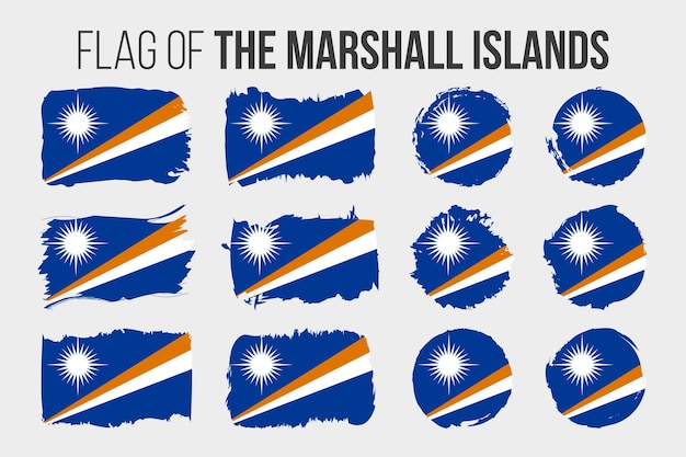 Bandera de las Islas Marshall Trazo de pincel y banderas grunge de las Islas Marshall aisladas en blanco