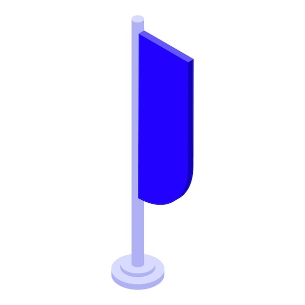Bandera isométrica azul sobre un fondo blanco