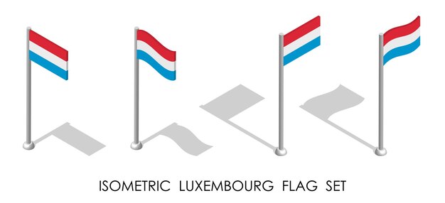 bandera isométrica de LUXEMBURGO en posición estática y en movimiento en el eje de bandera 3d