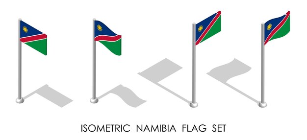 bandera isométrica de NAMIBIA en posición estática y en movimiento en el eje de bandera 3d