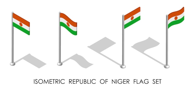 bandera isométrica REPUBLICA DE NIGER en posición estática y en movimiento en el eje de bandera 3d