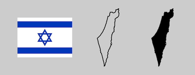 La bandera de israel y la silueta del mapa lineal e ilustración negra vector