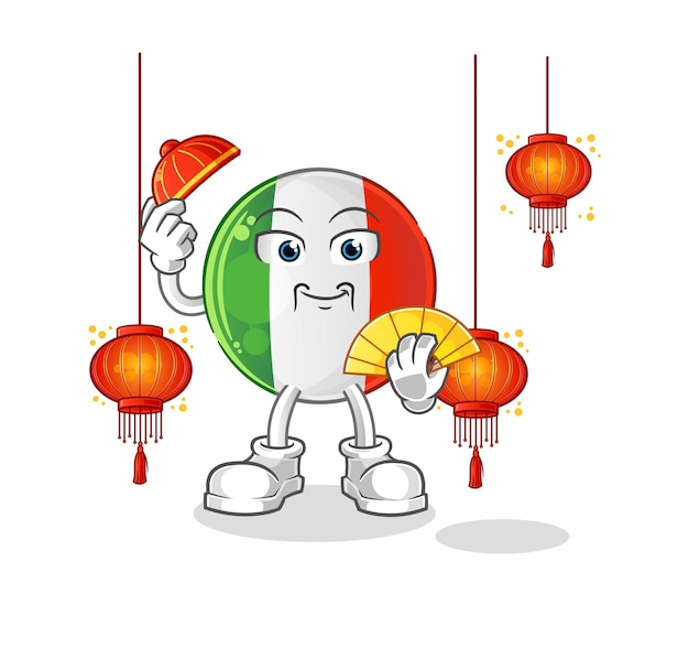 Bandera de Italia China con ilustración de farolillos. vector de caracteres