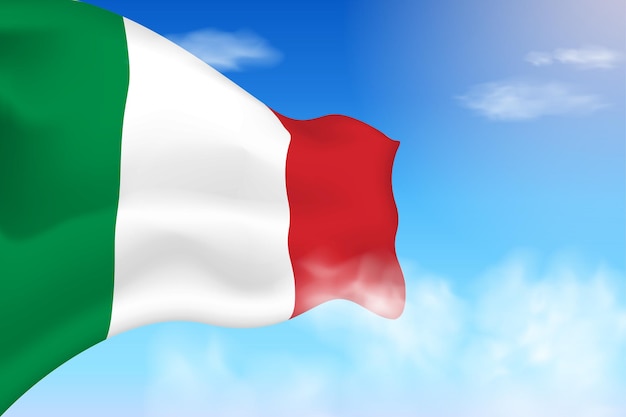 Bandera de italia en las nubes. bandera vectorial ondeando en el cielo. ilustración realista de la bandera del día nacional.