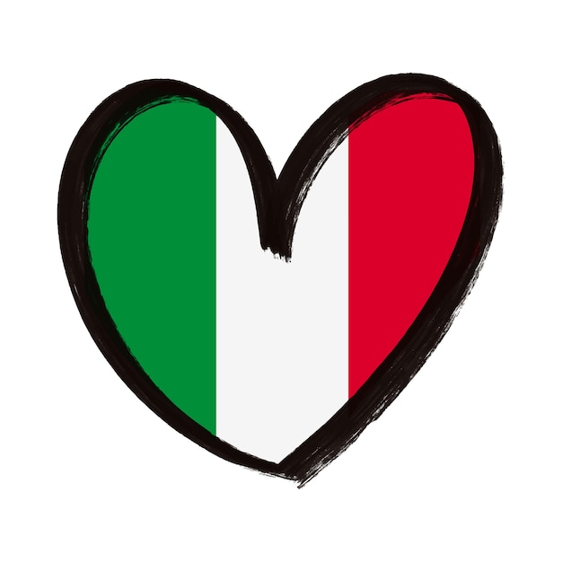 Bandera italiana en forma de corazón logo dibujado a mano Bandera artística de Italia en forma de corazón tinta negra