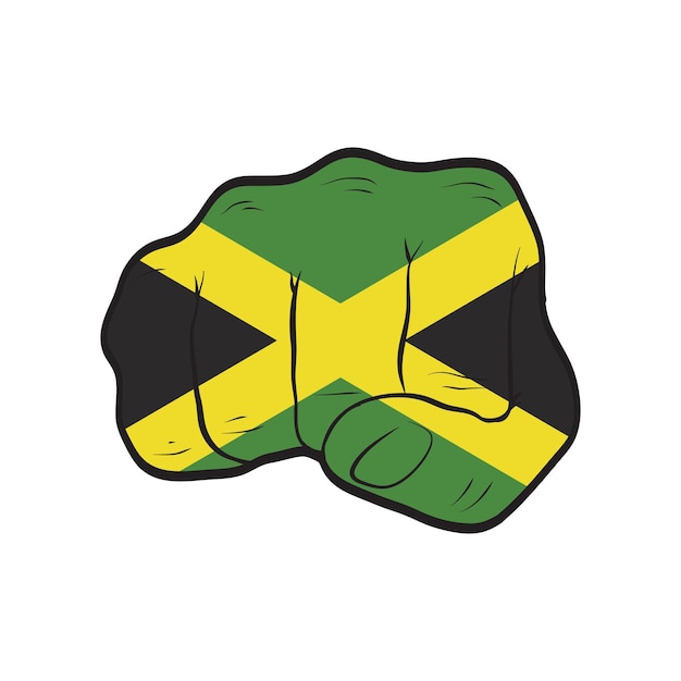 Bandera de Jamaica en un concepto de protesta de poder de fuerza de puño cerrado