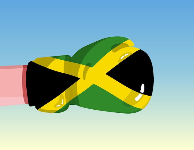 Bandera de jamaica en guante de boxeo enfrentamiento entre países con poder competitivo